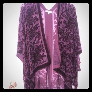 Woven heart velvet sheer poncho style overlay
